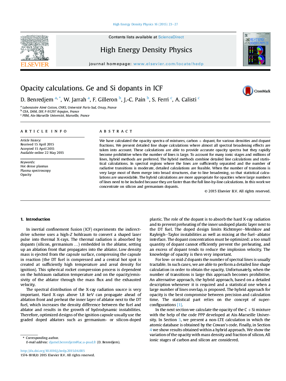 Opacity calculations. Ge and Si dopants in ICF