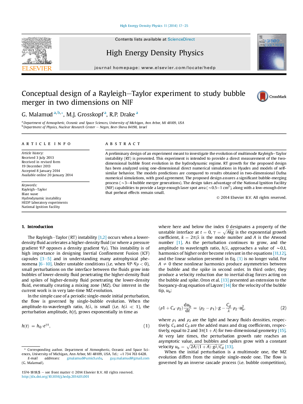 Conceptual design of a Rayleigh–Taylor experiment to study bubble merger in two dimensions on NIF