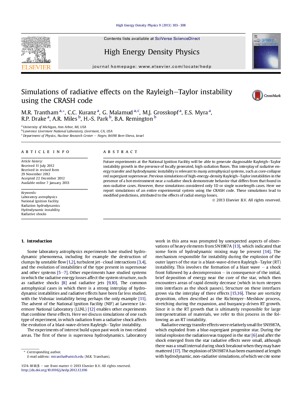 Simulations of radiative effects on the Rayleigh–Taylor instability using the CRASH code