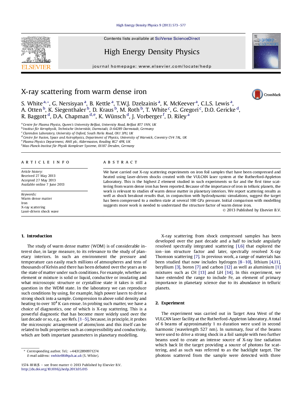 X-ray scattering from warm dense iron