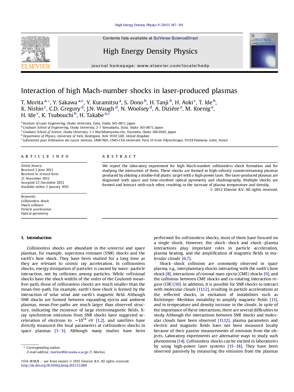 Interaction of high Mach-number shocks in laser-produced plasmas