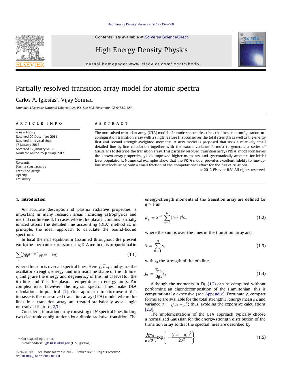 Partially resolved transition array model for atomic spectra