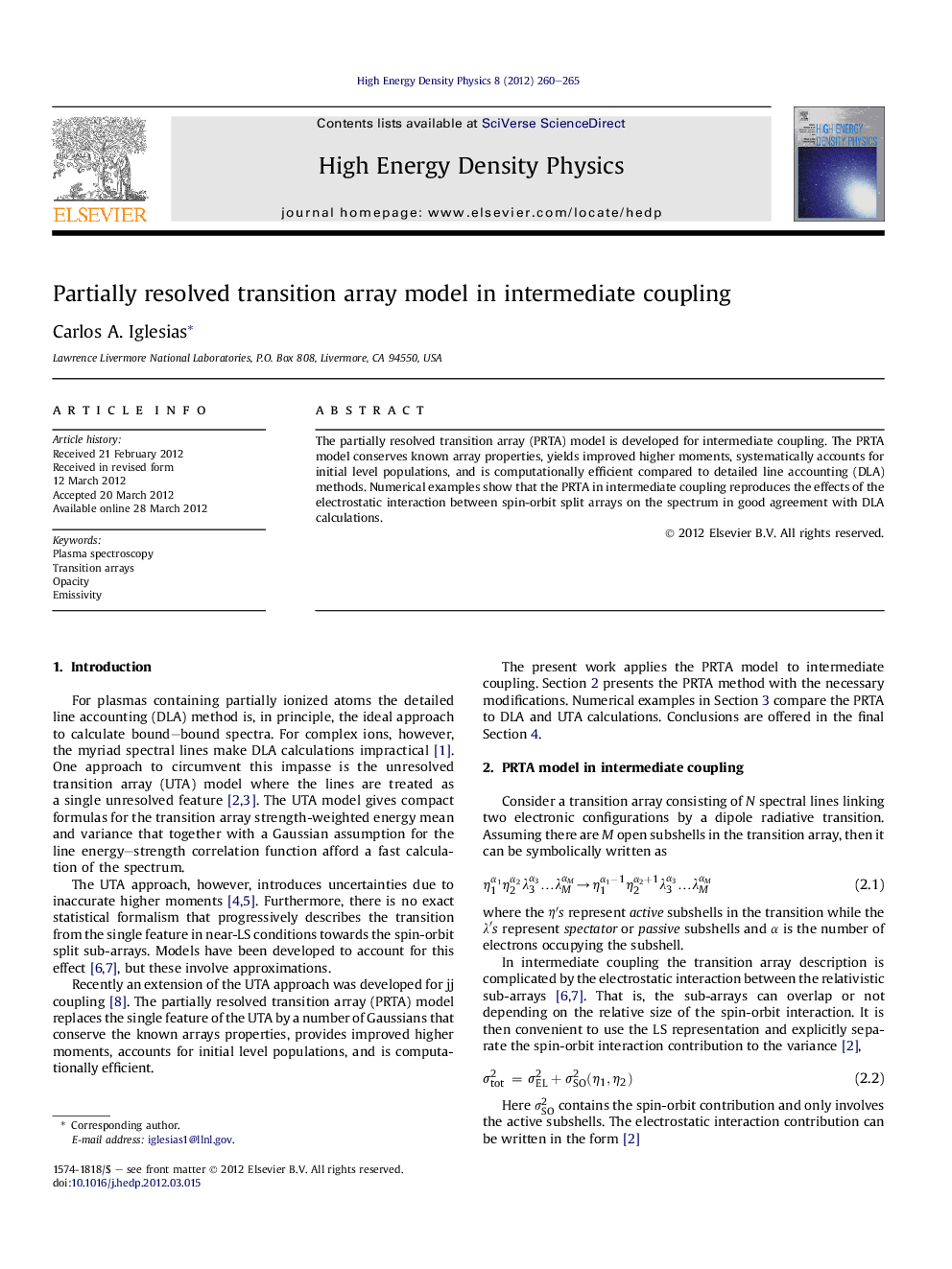 Partially resolved transition array model in intermediate coupling