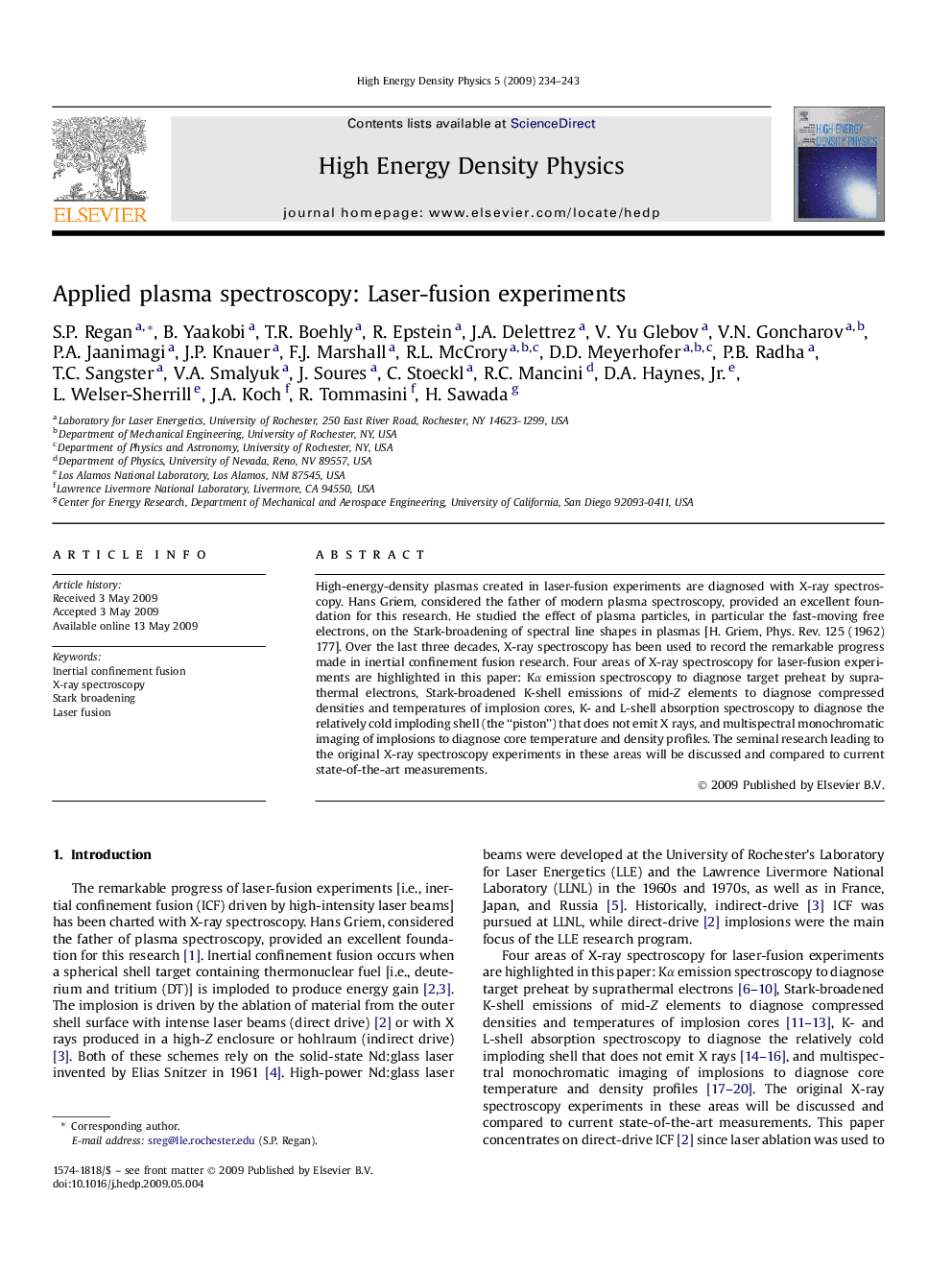 Applied plasma spectroscopy: Laser-fusion experiments