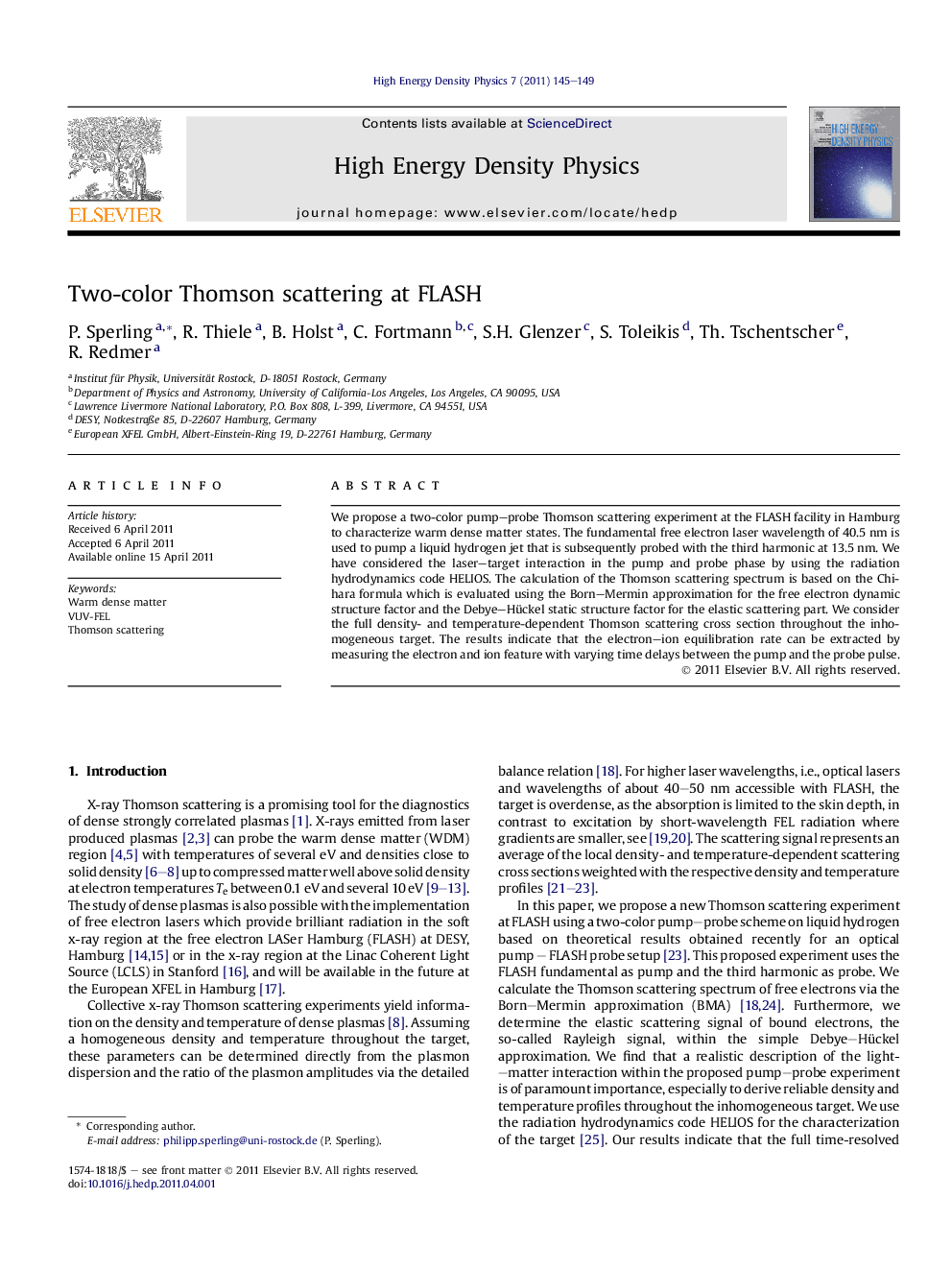 Two-color Thomson scattering at FLASH