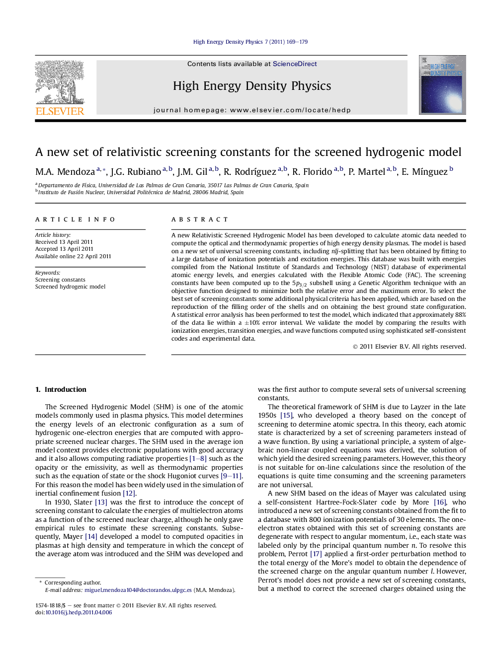 A new set of relativistic screening constants for the screened hydrogenic model