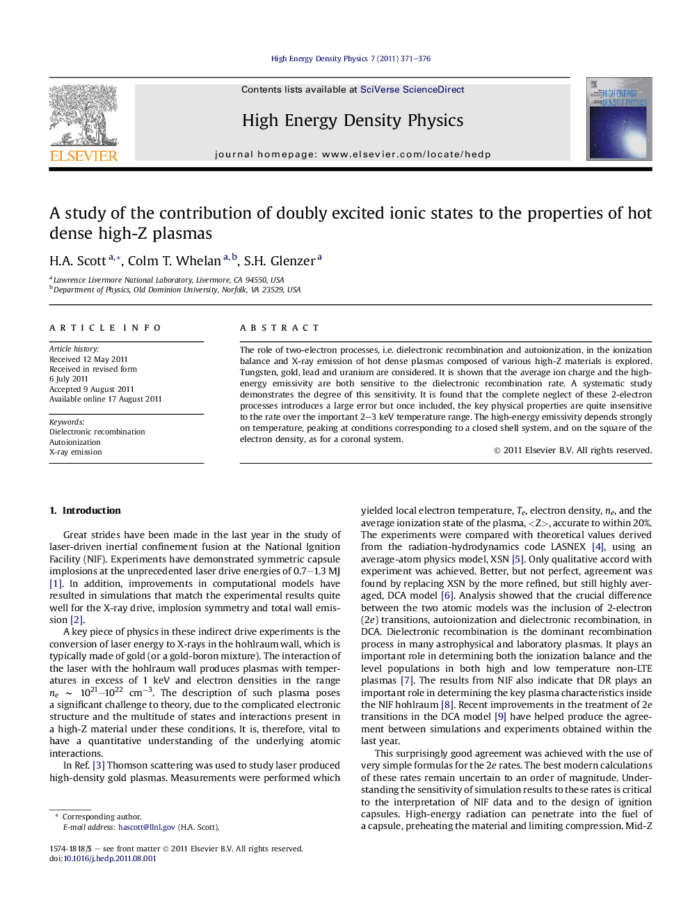 A study of the contribution of doubly excited ionic states to the properties of hot dense high-Z plasmas