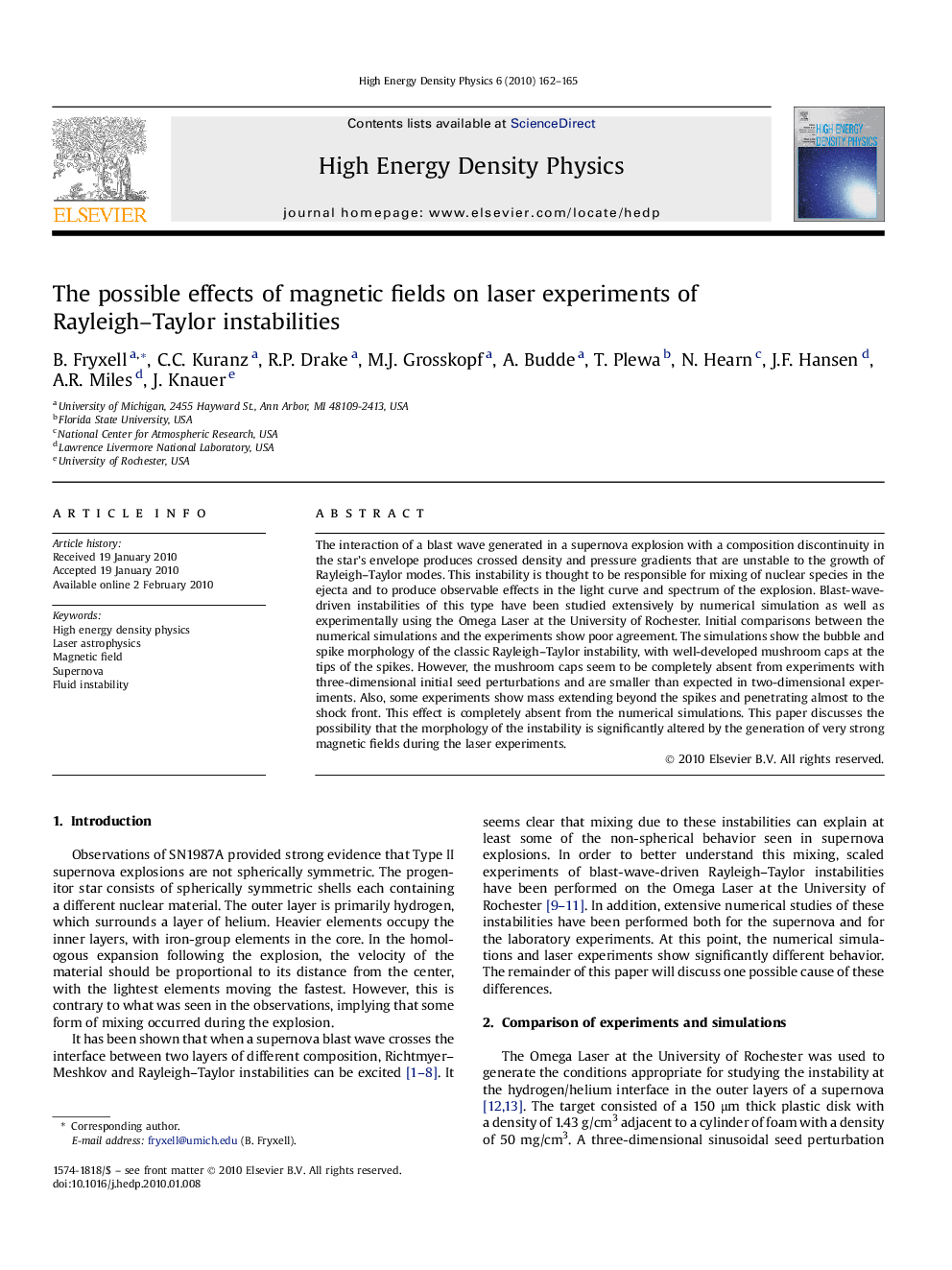 The possible effects of magnetic fields on laser experiments of Rayleigh–Taylor instabilities