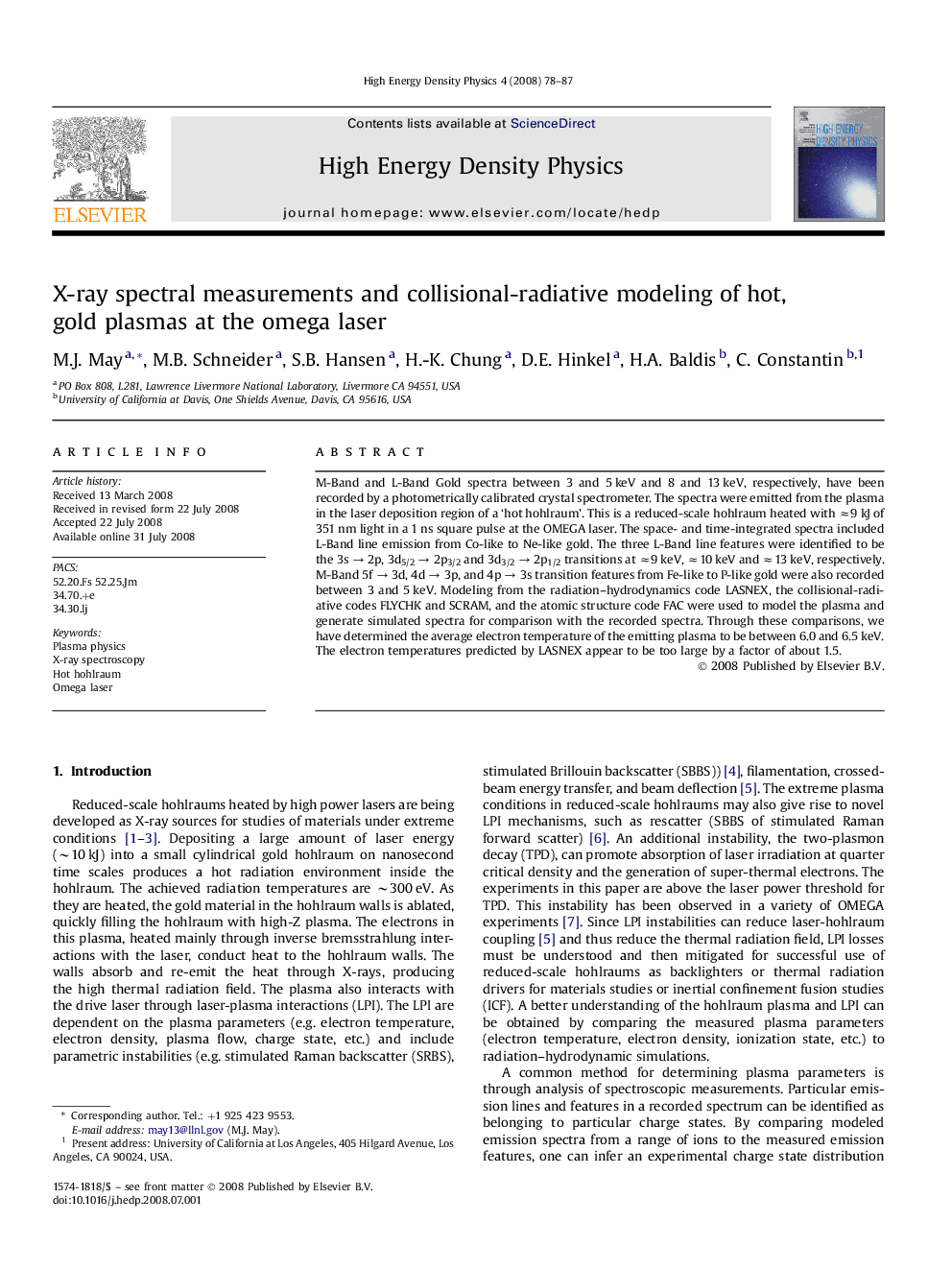 X-ray spectral measurements and collisional-radiative modeling of hot, gold plasmas at the omega laser