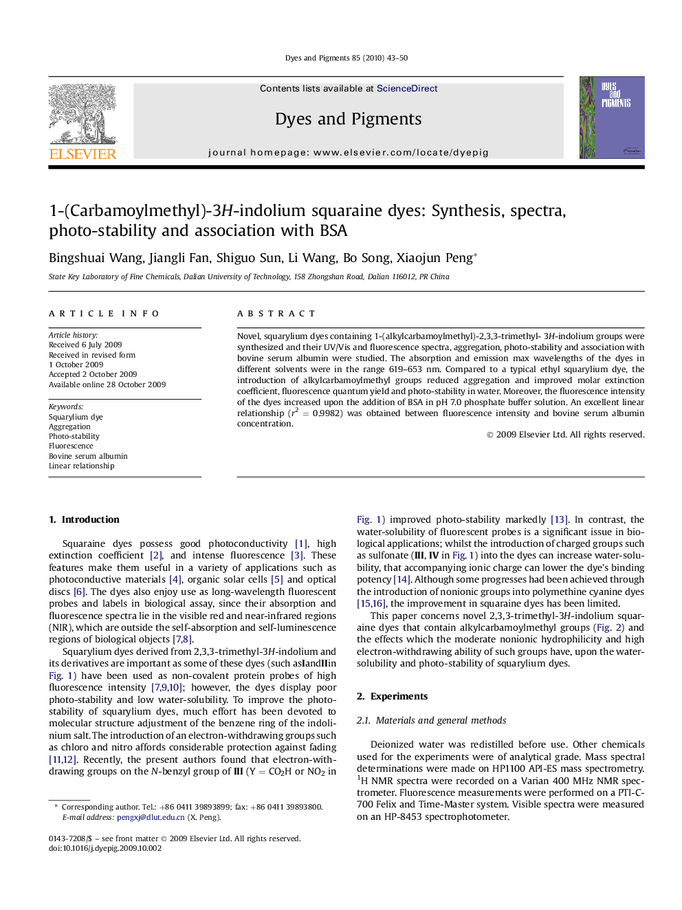 1-(Carbamoylmethyl)-3H-indolium squaraine dyes: Synthesis, spectra, photo-stability and association with BSA