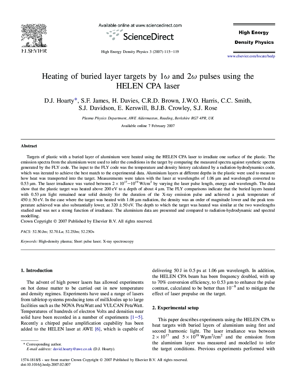 Heating of buried layer targets by 1Ï and 2Ï pulses using the HELEN CPA laser