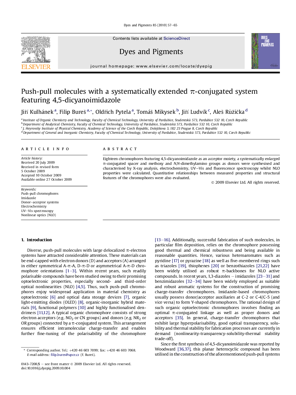 Push-pull molecules with a systematically extended π-conjugated system featuring 4,5-dicyanoimidazole