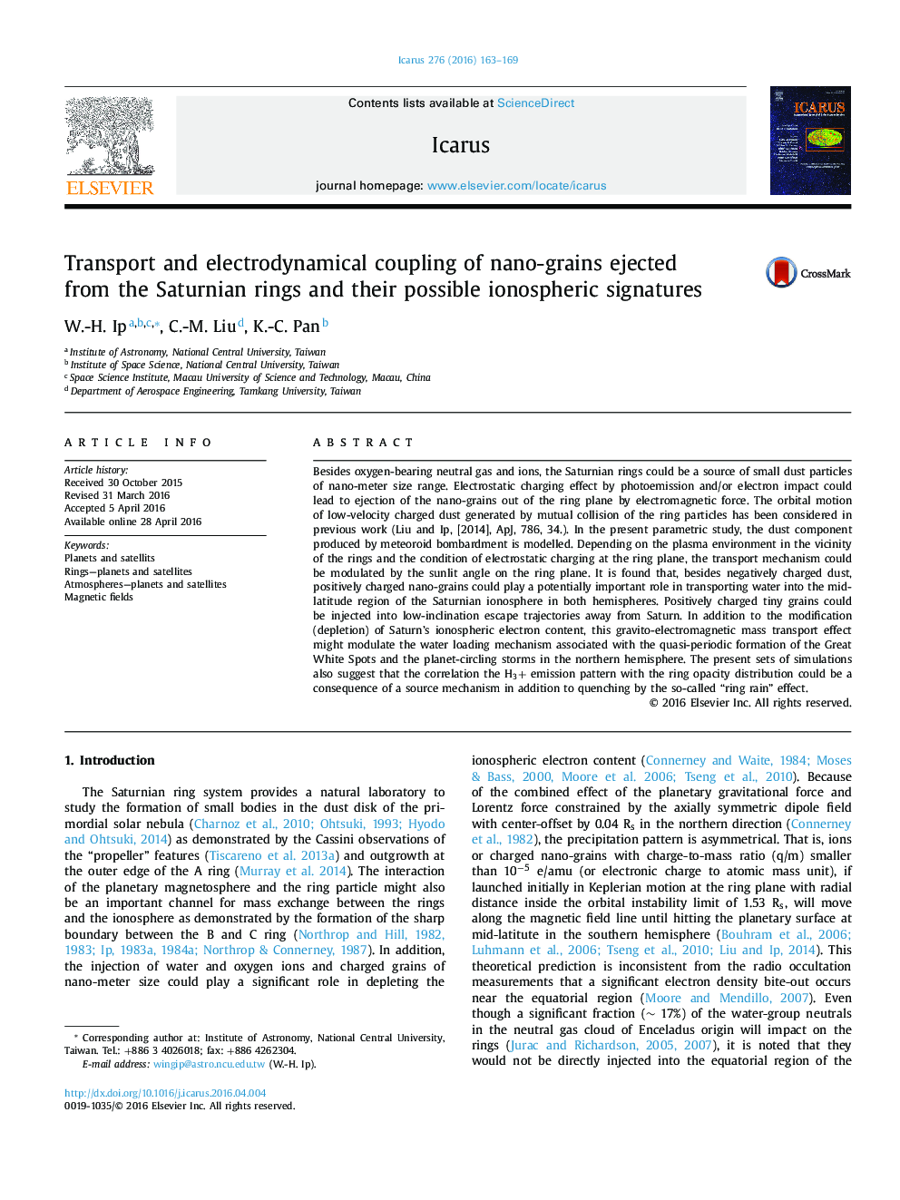 Transport and electrodynamical coupling of nano-grains ejected from the Saturnian rings and their possible ionospheric signatures
