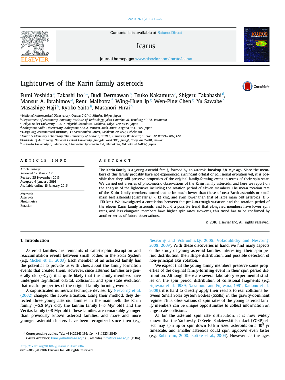 Lightcurves of the Karin family asteroids