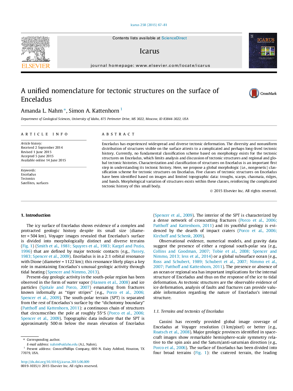 A unified nomenclature for tectonic structures on the surface of Enceladus