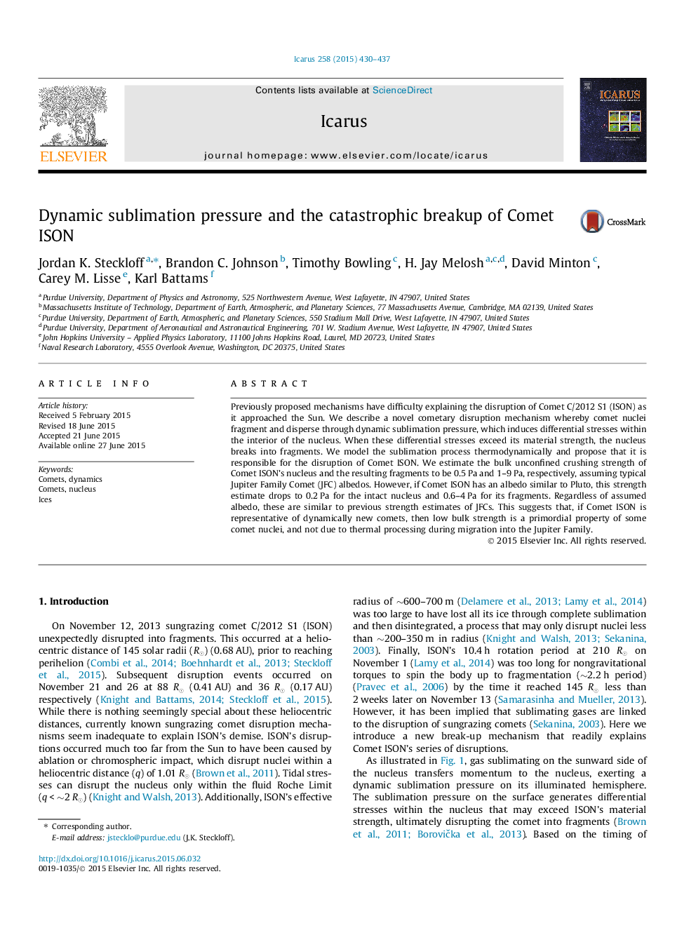 Dynamic sublimation pressure and the catastrophic breakup of Comet ISON