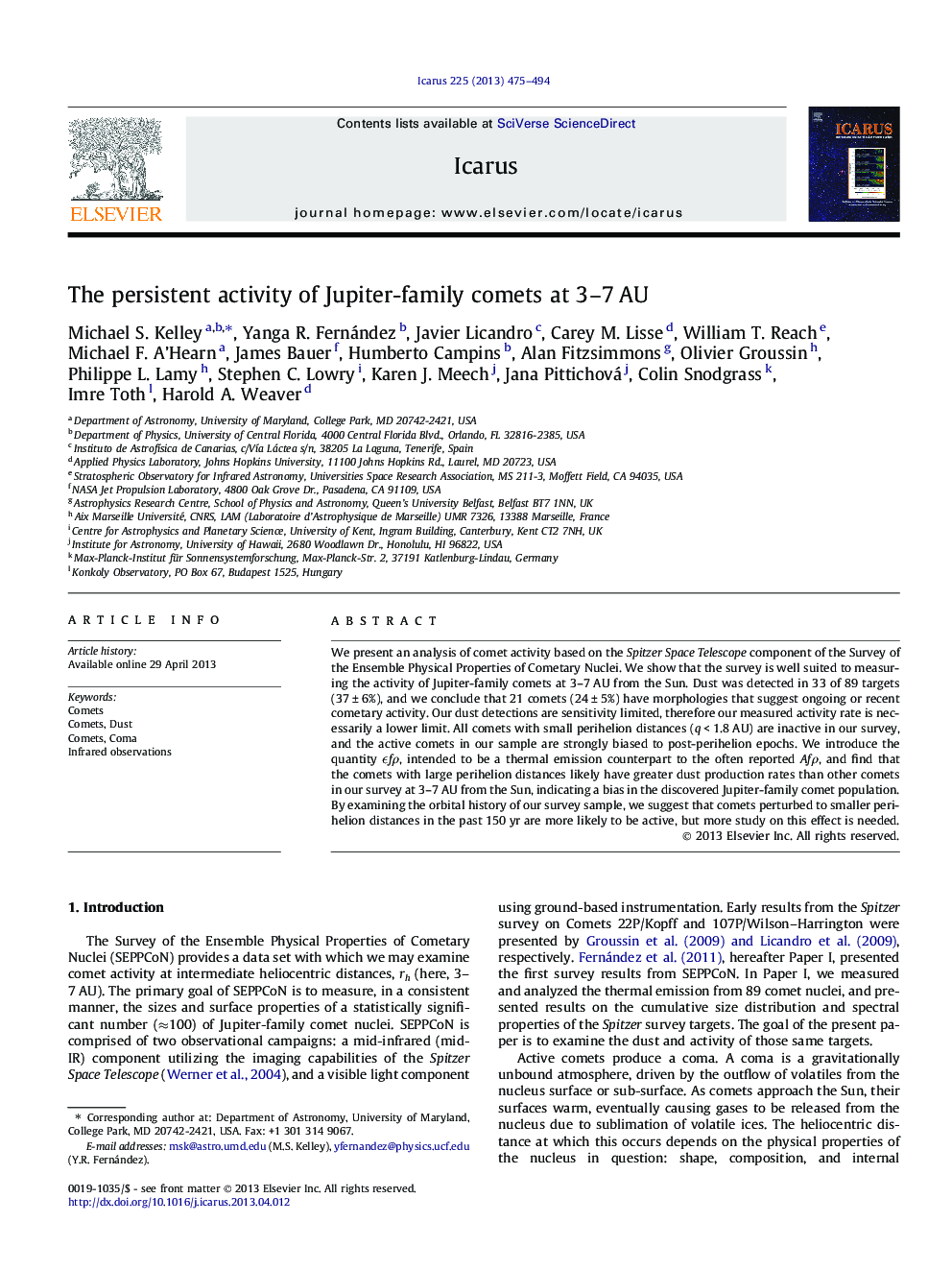 The persistent activity of Jupiter-family comets at 3-7Â AU