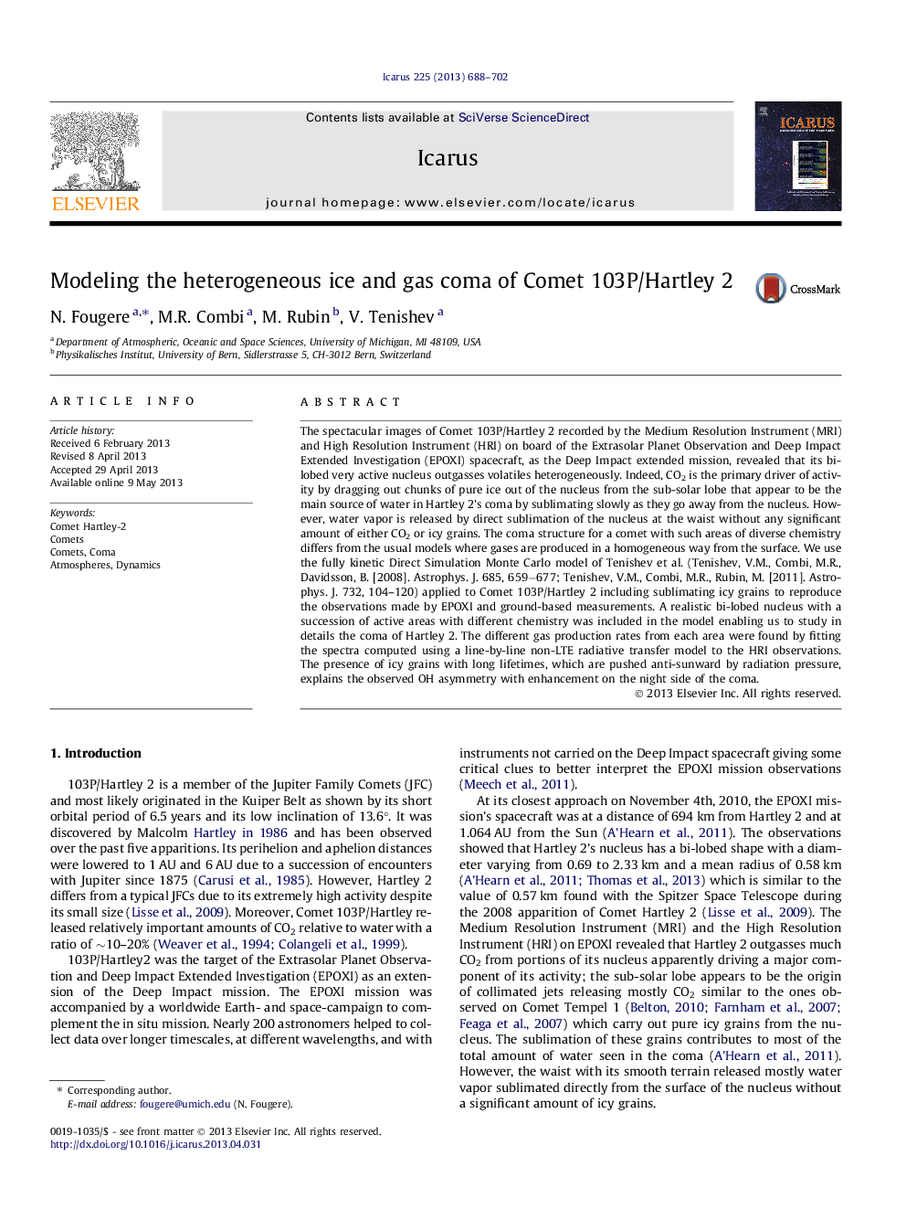 Modeling the heterogeneous ice and gas coma of Comet 103P/Hartley 2