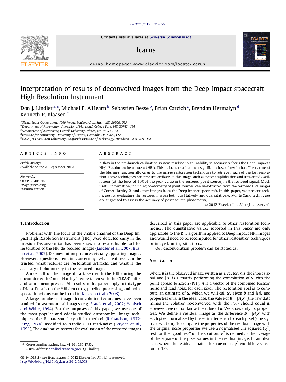 Interpretation of results of deconvolved images from the Deep Impact spacecraft High Resolution Instrument