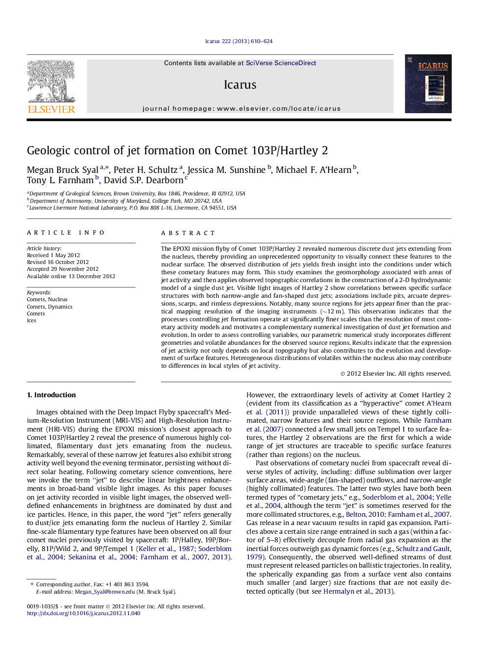 Geologic control of jet formation on Comet 103P/Hartley 2