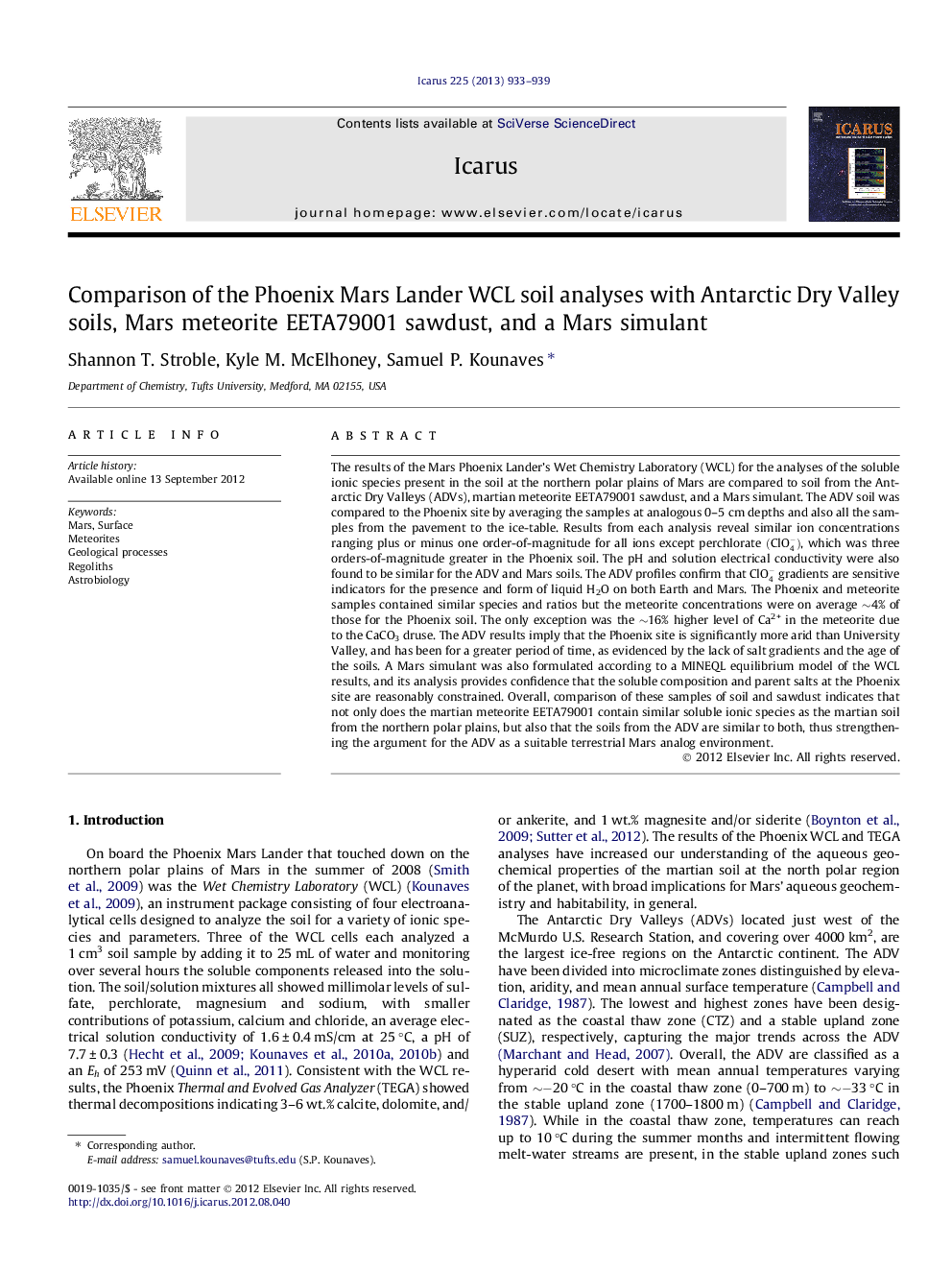 Comparison of the Phoenix Mars Lander WCL soil analyses with Antarctic Dry Valley soils, Mars meteorite EETA79001 sawdust, and a Mars simulant