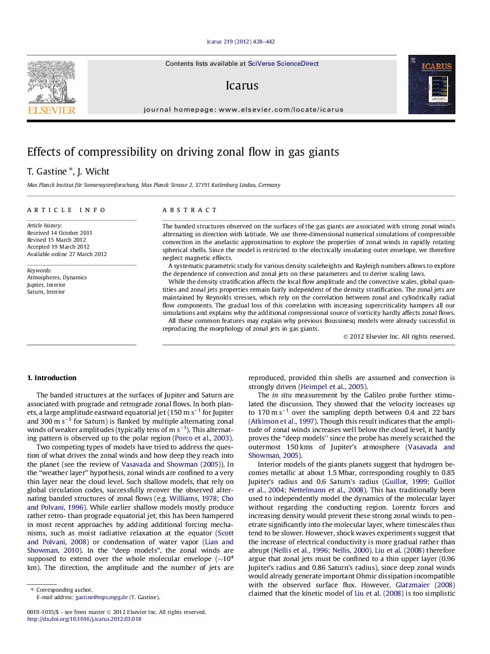 Effects of compressibility on driving zonal flow in gas giants