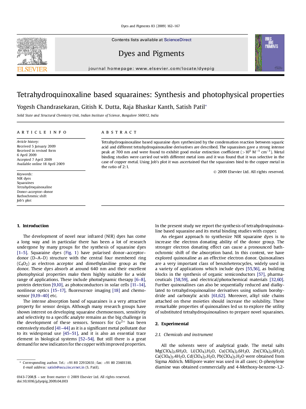 Tetrahydroquinoxaline based squaraines: Synthesis and photophysical properties