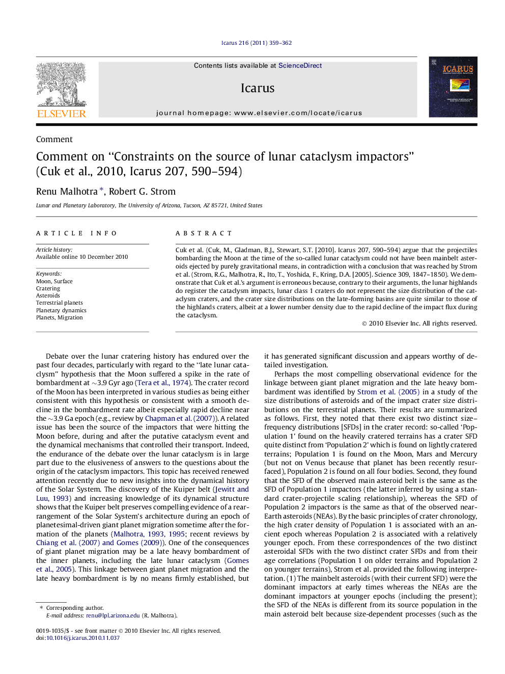 Comment on “Constraints on the source of lunar cataclysm impactors” (Cuk et al., 2010, Icarus 207, 590–594)