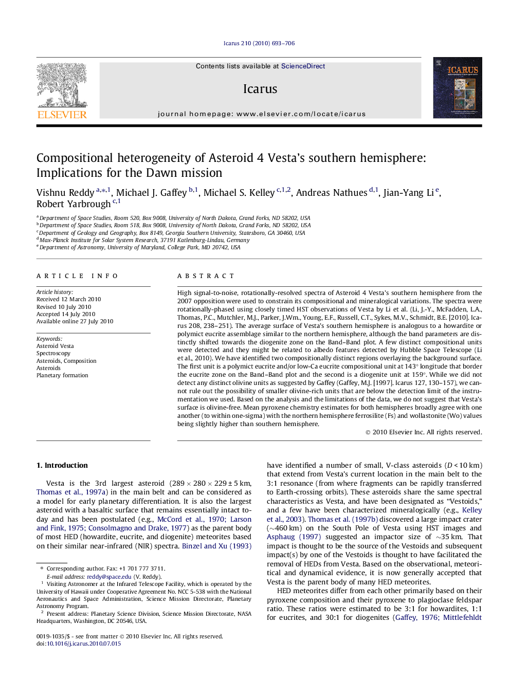 Compositional heterogeneity of Asteroid 4 Vesta’s southern hemisphere: Implications for the Dawn mission