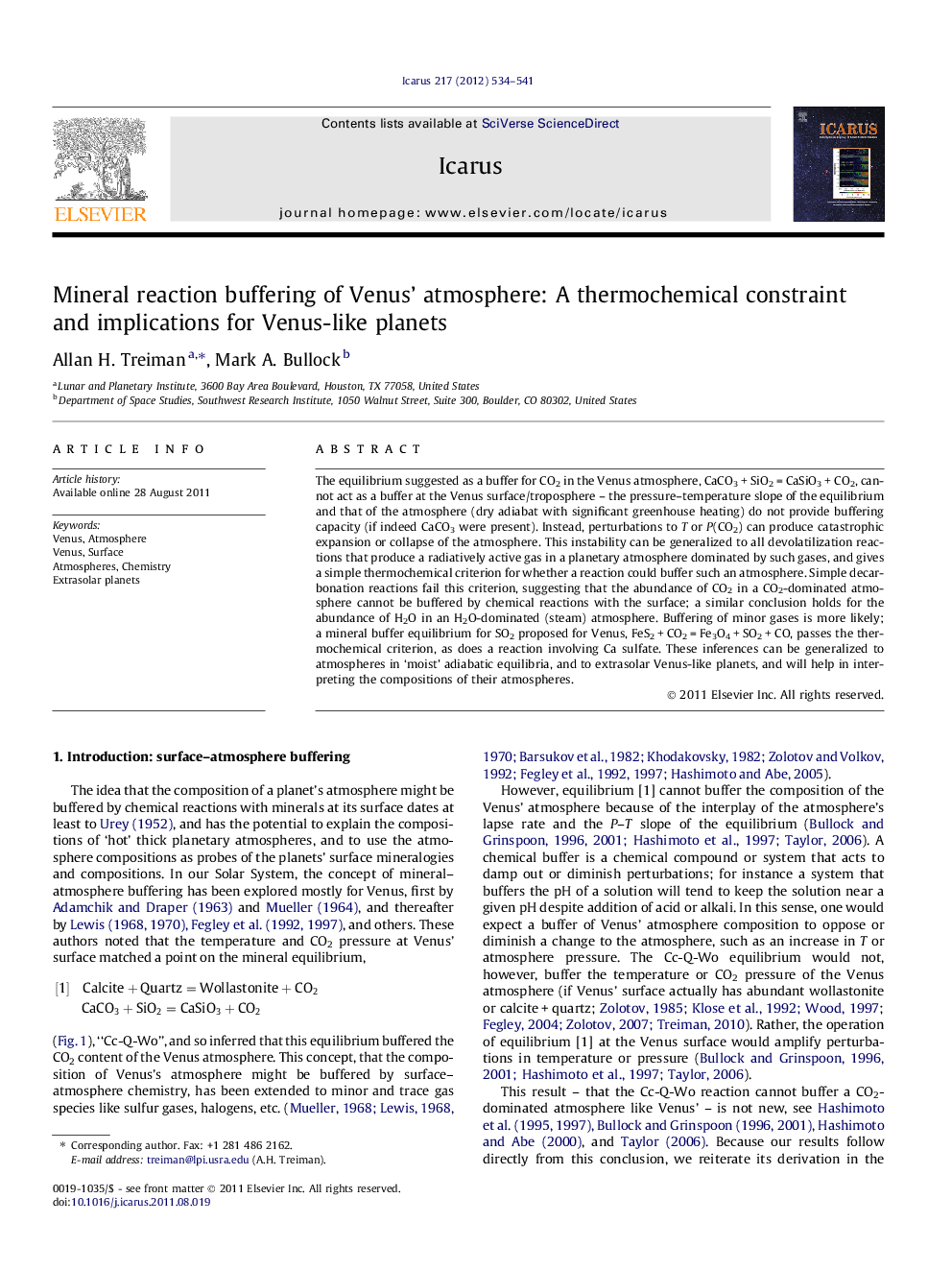 Mineral reaction buffering of Venus’ atmosphere: A thermochemical constraint and implications for Venus-like planets