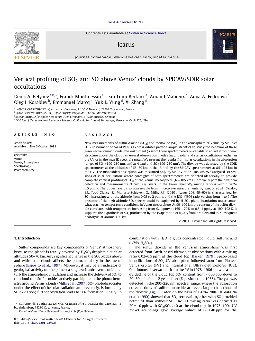 Vertical profiling of SO2 and SO above Venus’ clouds by SPICAV/SOIR solar occultations