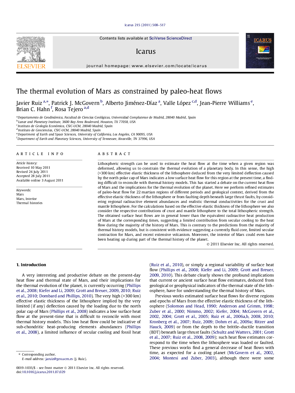 The thermal evolution of Mars as constrained by paleo-heat flows