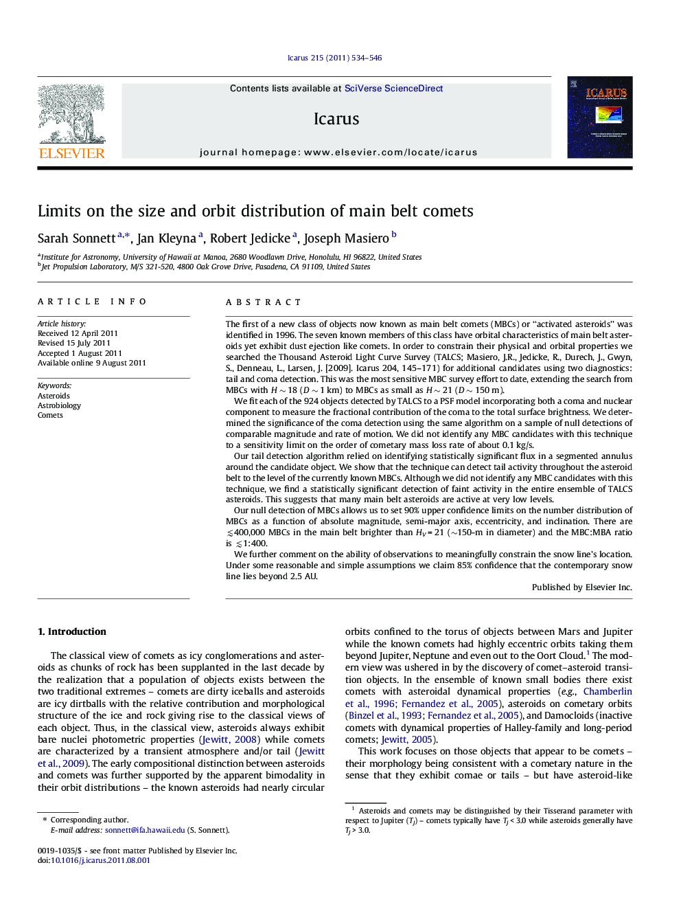 Limits on the size and orbit distribution of main belt comets