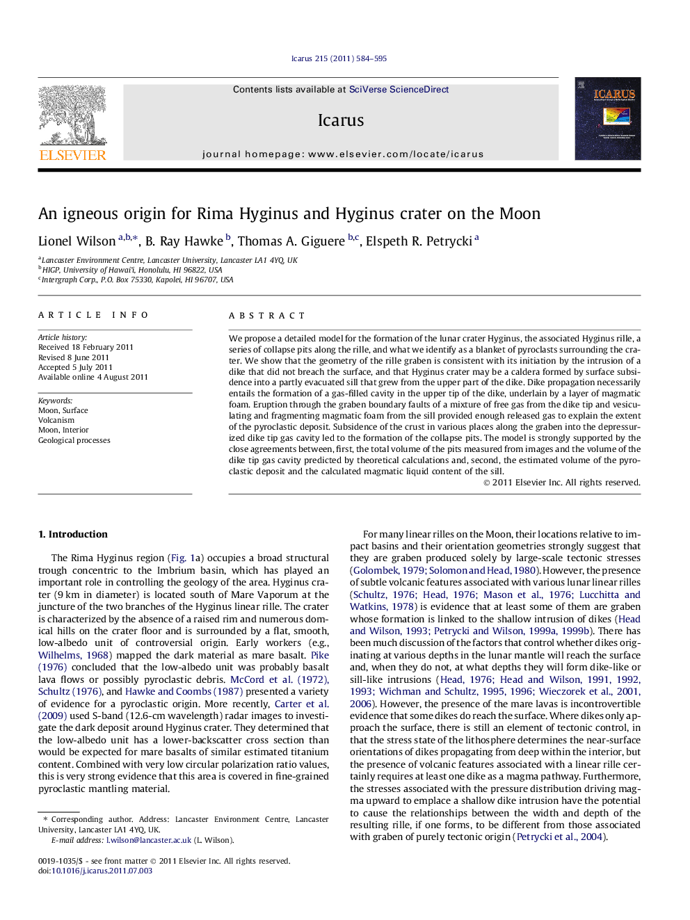 An igneous origin for Rima Hyginus and Hyginus crater on the Moon