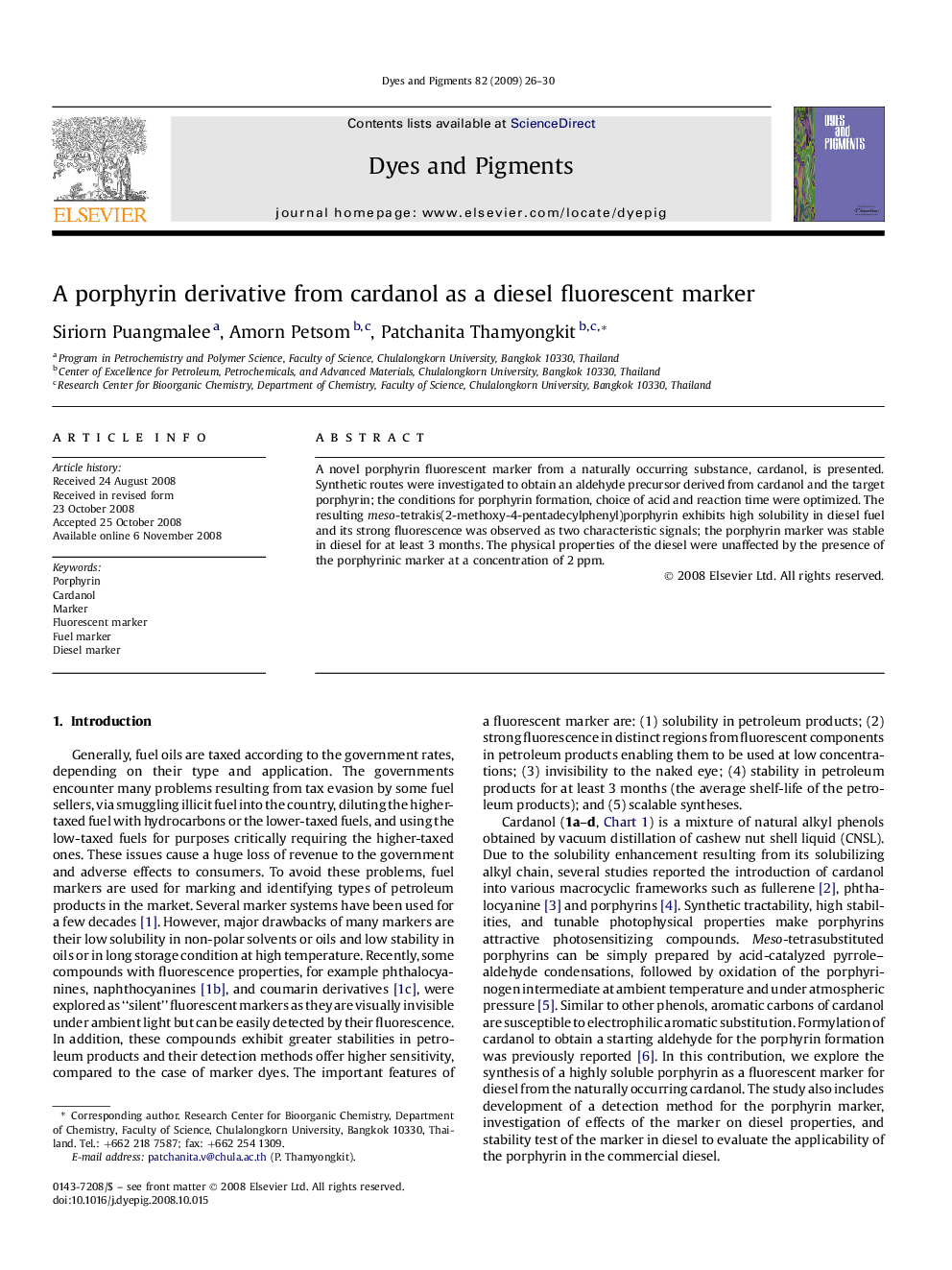 A porphyrin derivative from cardanol as a diesel fluorescent marker