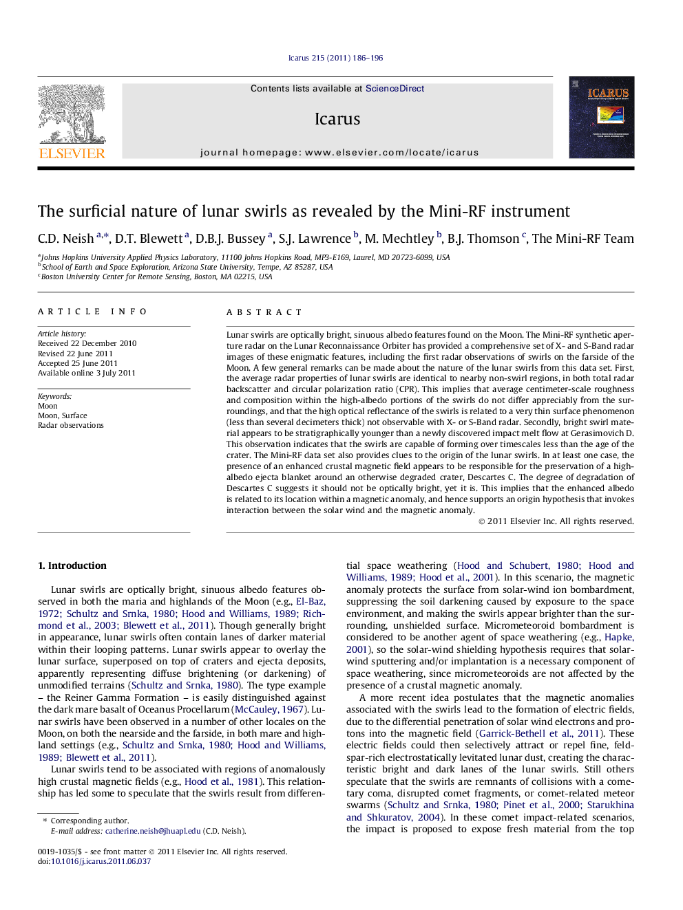 The surficial nature of lunar swirls as revealed by the Mini-RF instrument