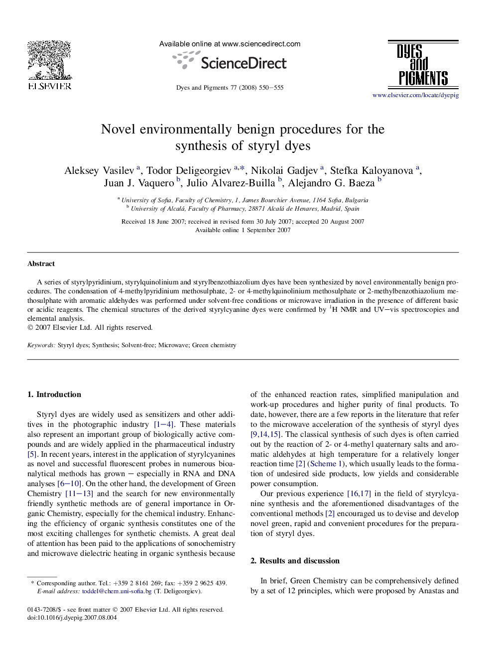 Novel environmentally benign procedures for the synthesis of styryl dyes