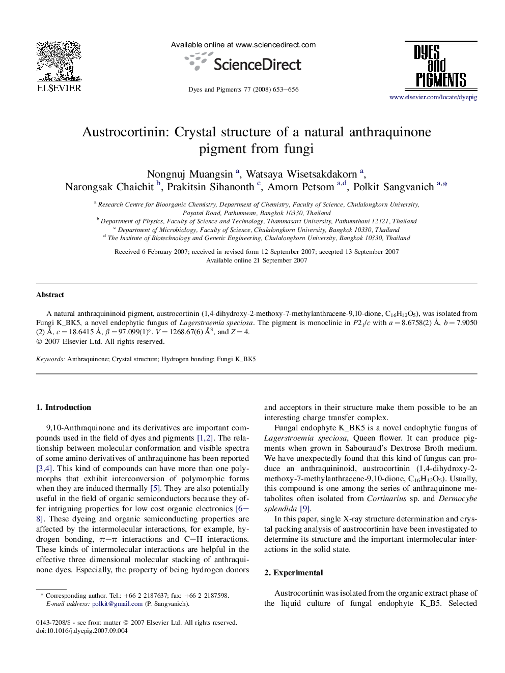 Austrocortinin: Crystal structure of a natural anthraquinone pigment from fungi