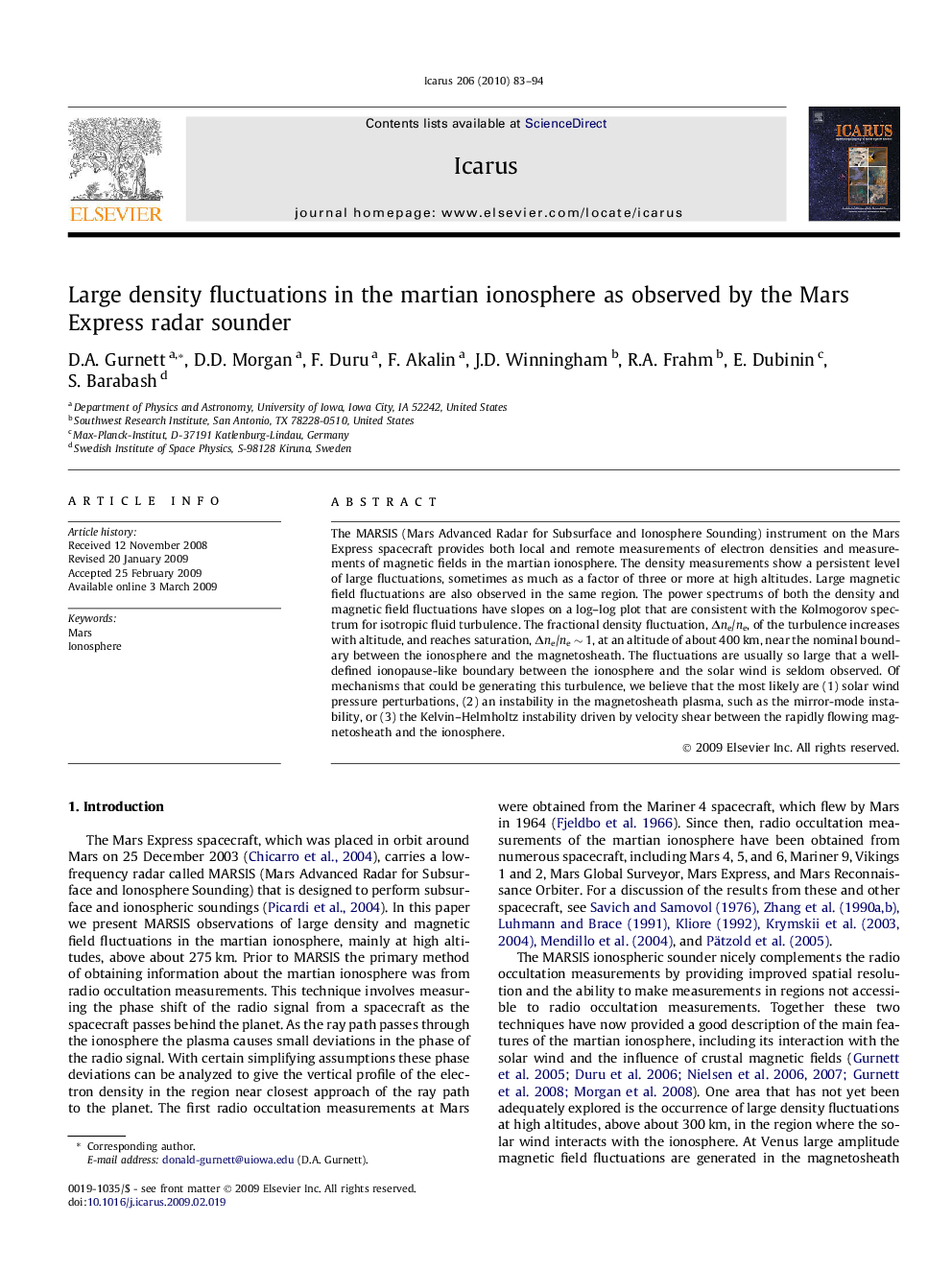 Large density fluctuations in the martian ionosphere as observed by the Mars Express radar sounder