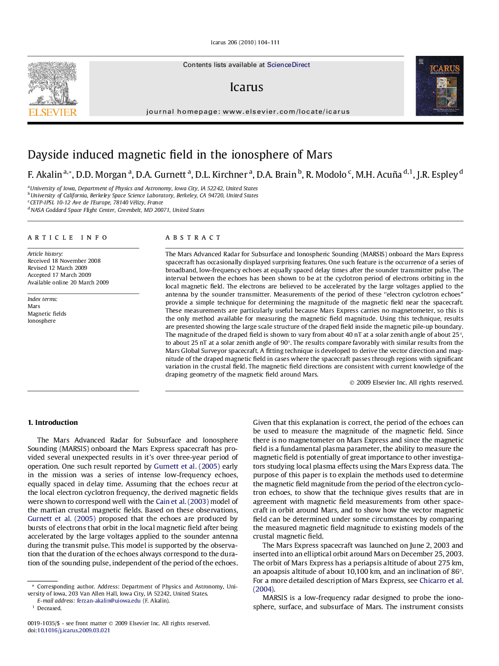 Dayside induced magnetic field in the ionosphere of Mars