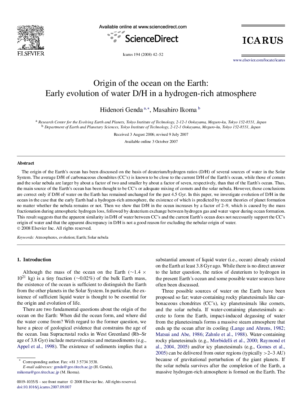 Origin of the ocean on the Earth: Early evolution of water D/H in a hydrogen-rich atmosphere