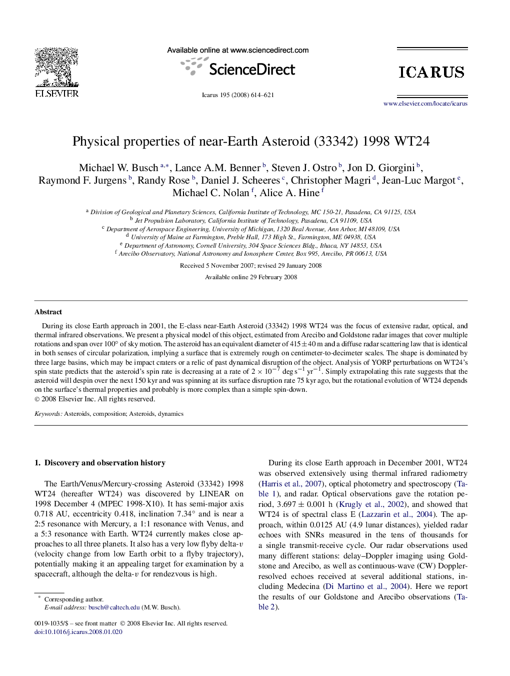 Physical properties of near-Earth Asteroid (33342) 1998 WT24
