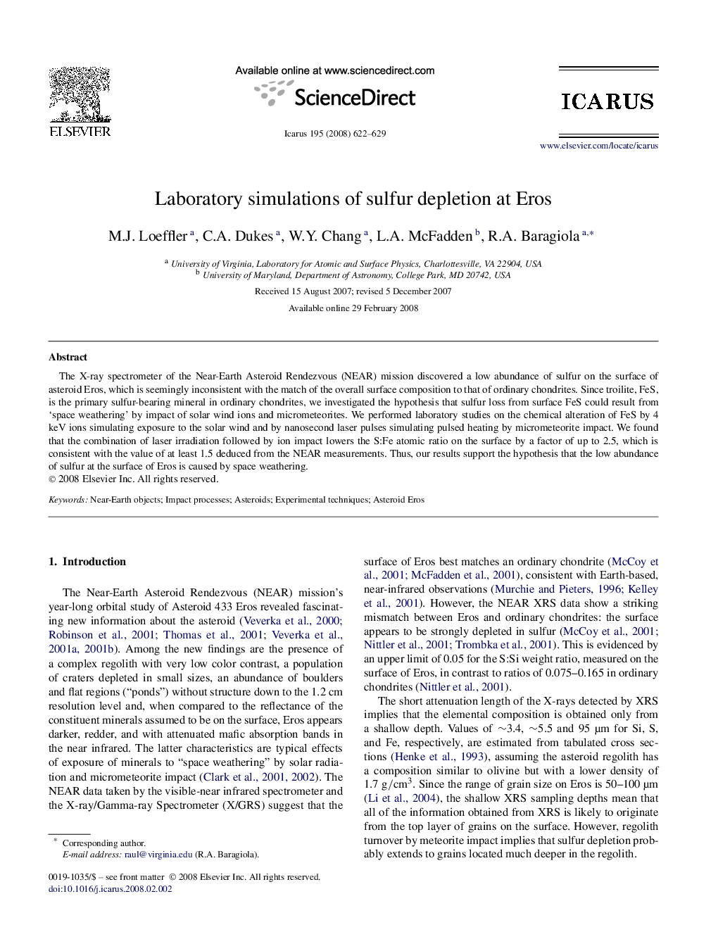 Laboratory simulations of sulfur depletion at Eros