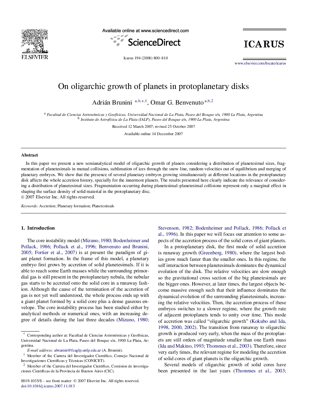 عکس صفحه اول مقاله: On oligarchic growth of planets in protoplanetary disks On oligarchic growth of planets in protoplanetary disks