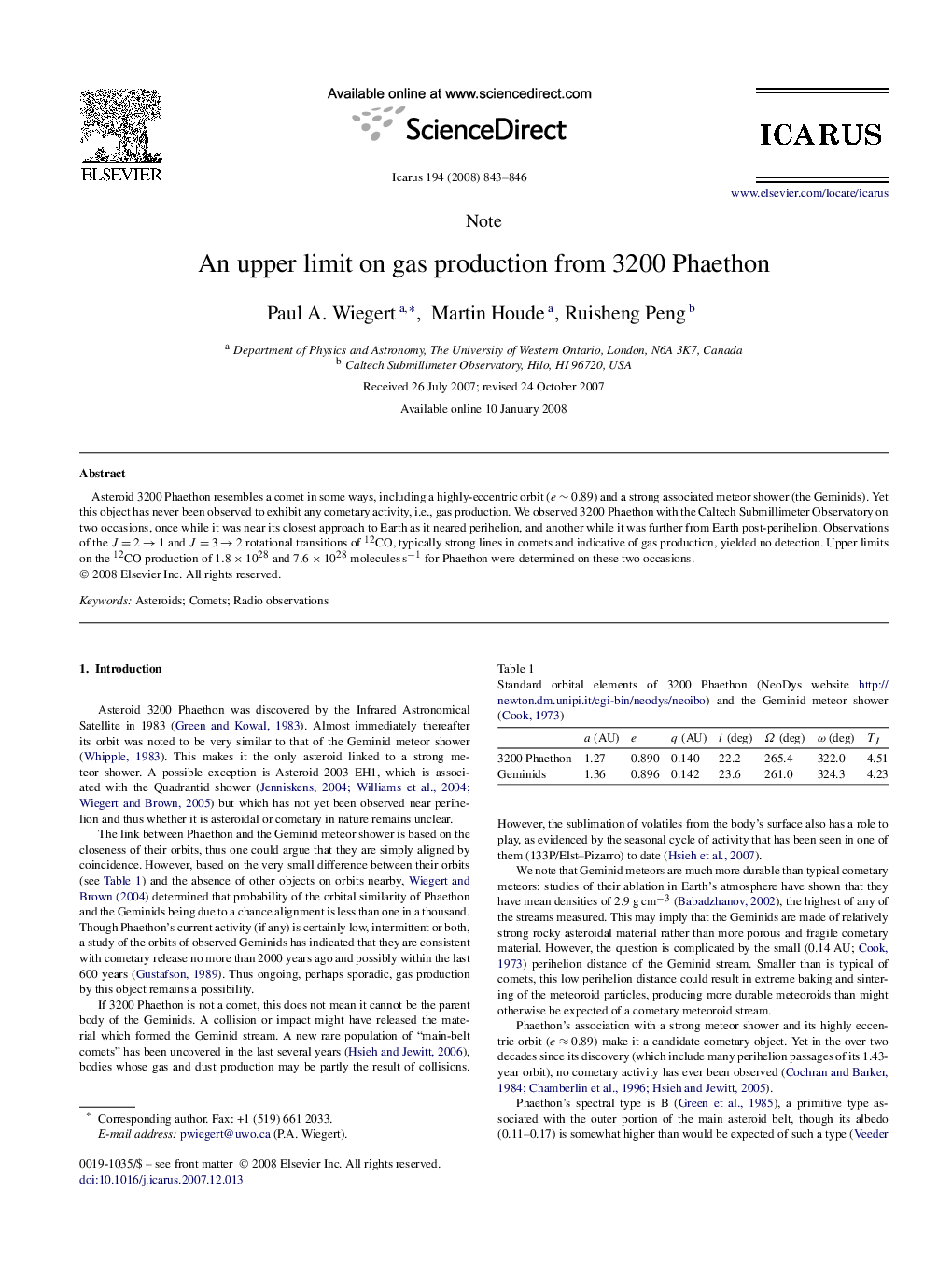 An upper limit on gas production from 3200 Phaethon