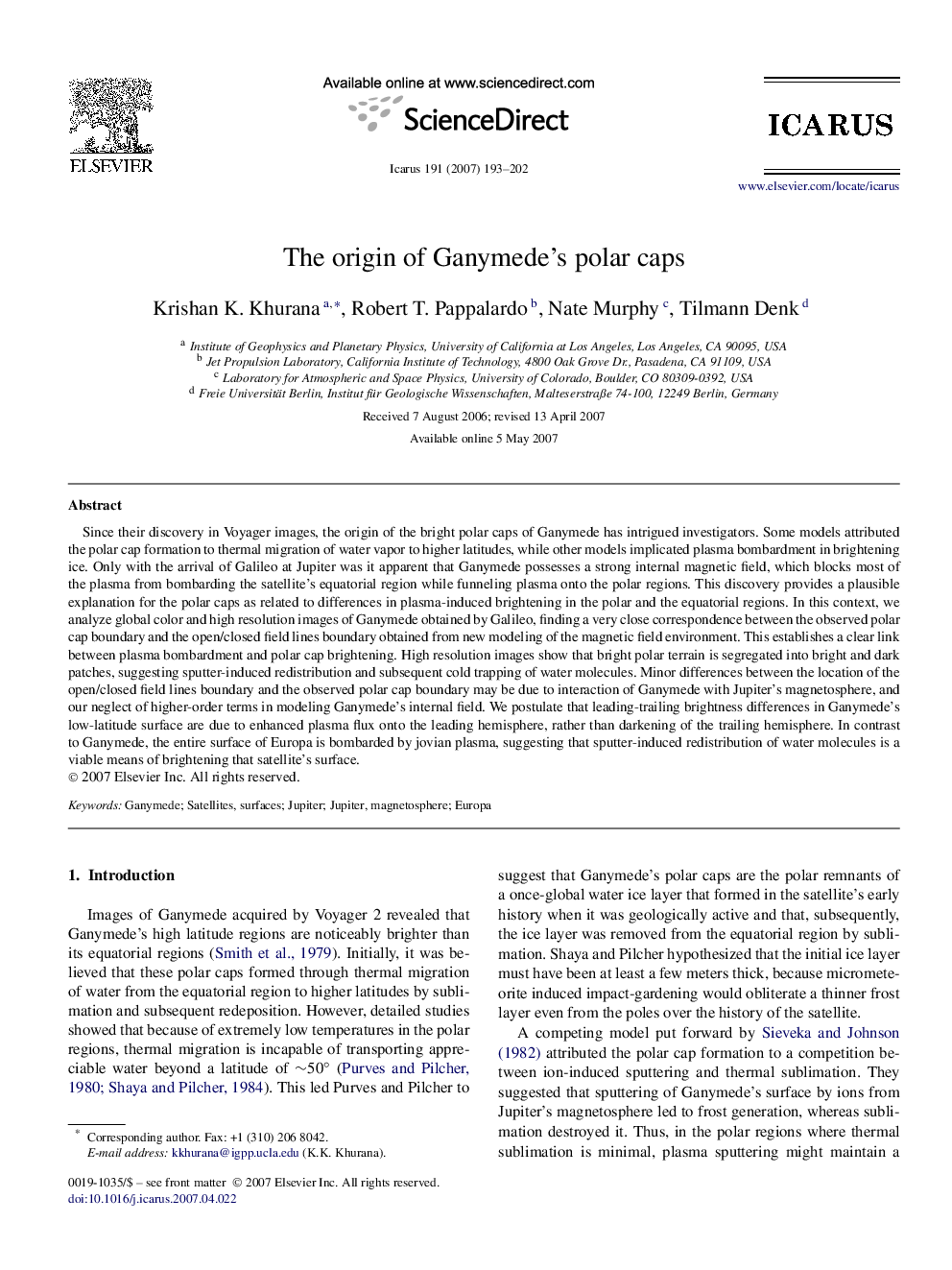 The origin of Ganymede's polar caps