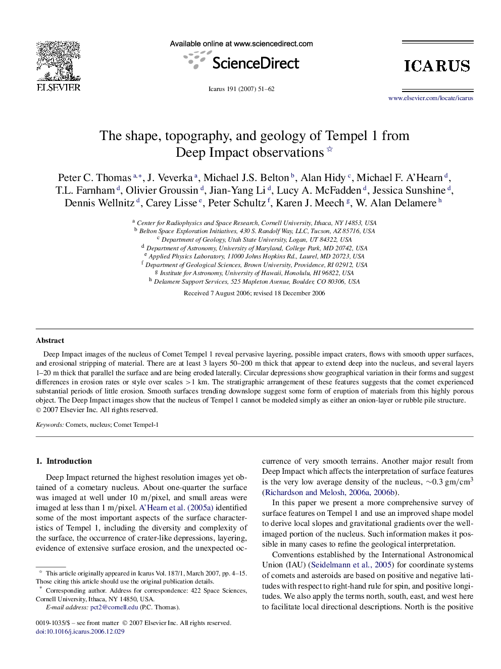 The shape, topography, and geology of Tempel 1 from Deep Impact observations