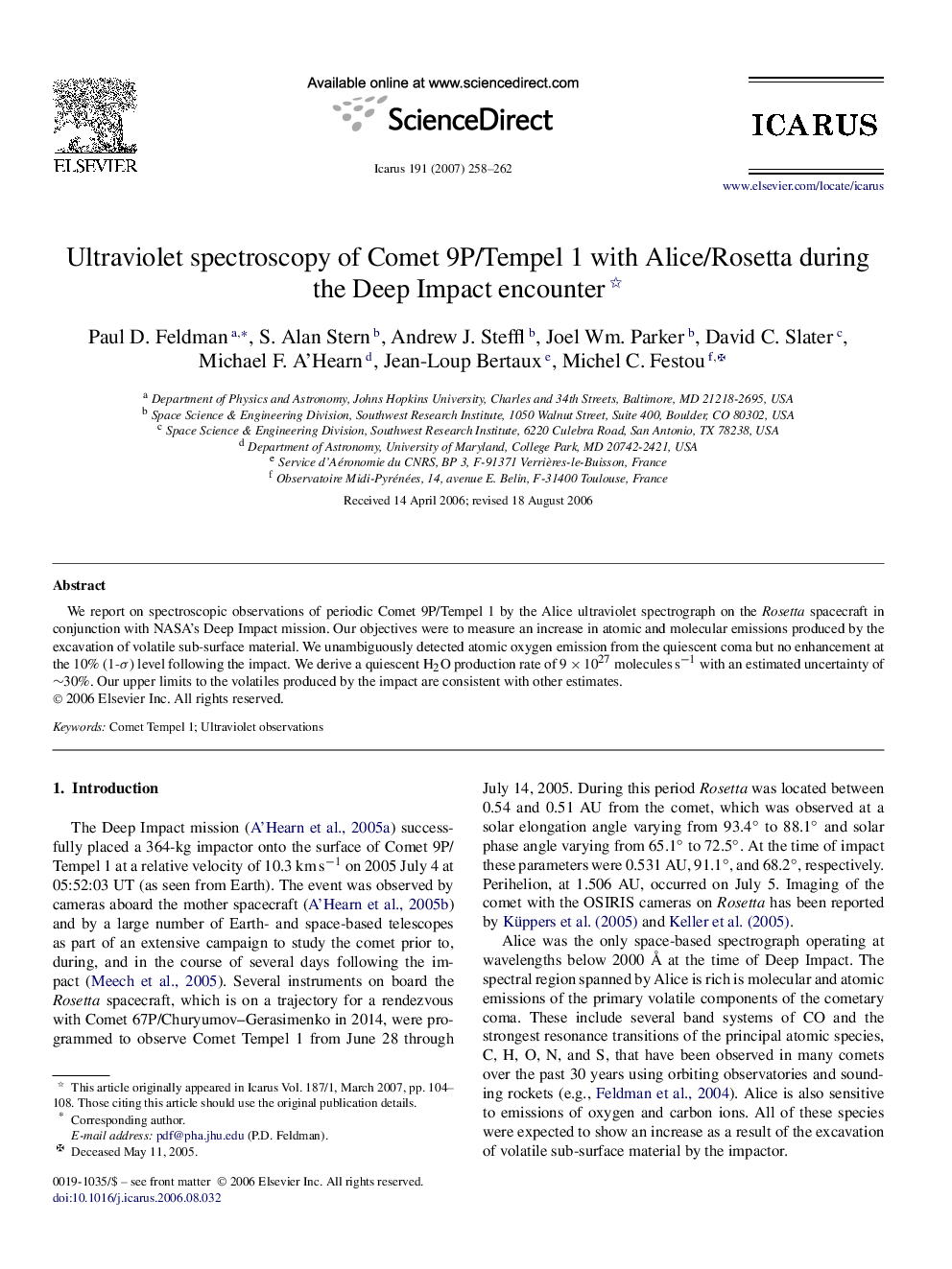 Ultraviolet spectroscopy of Comet 9P/Tempel 1 with Alice/Rosetta during the Deep Impact encounter