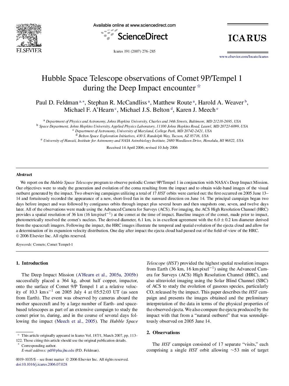 Hubble Space Telescope observations of Comet 9P/Tempel 1 during the Deep Impact encounter 