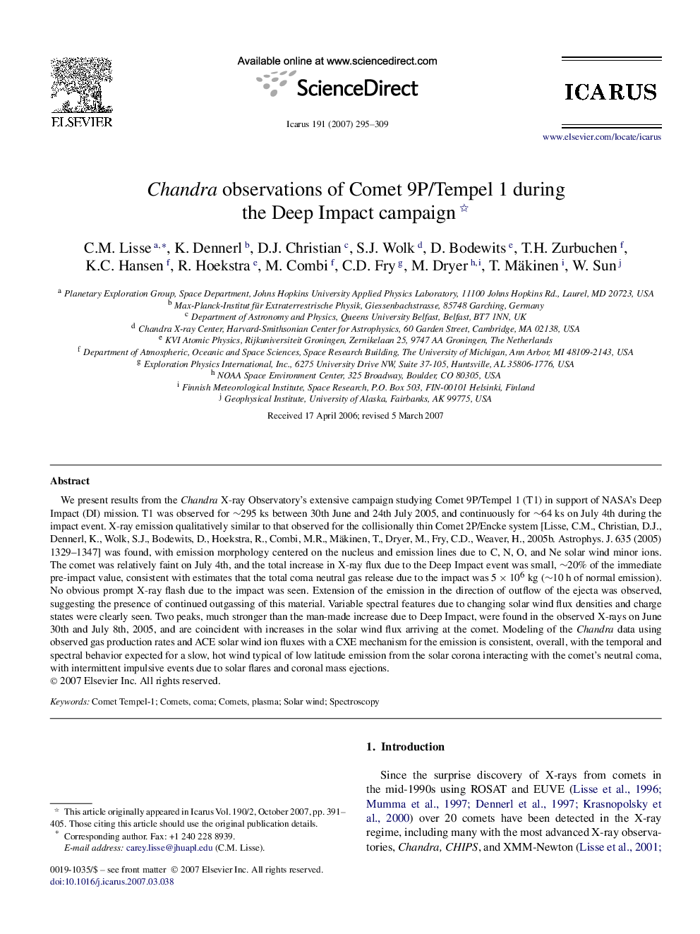 Chandra observations of Comet 9P/Tempel 1 during the Deep Impact campaign 